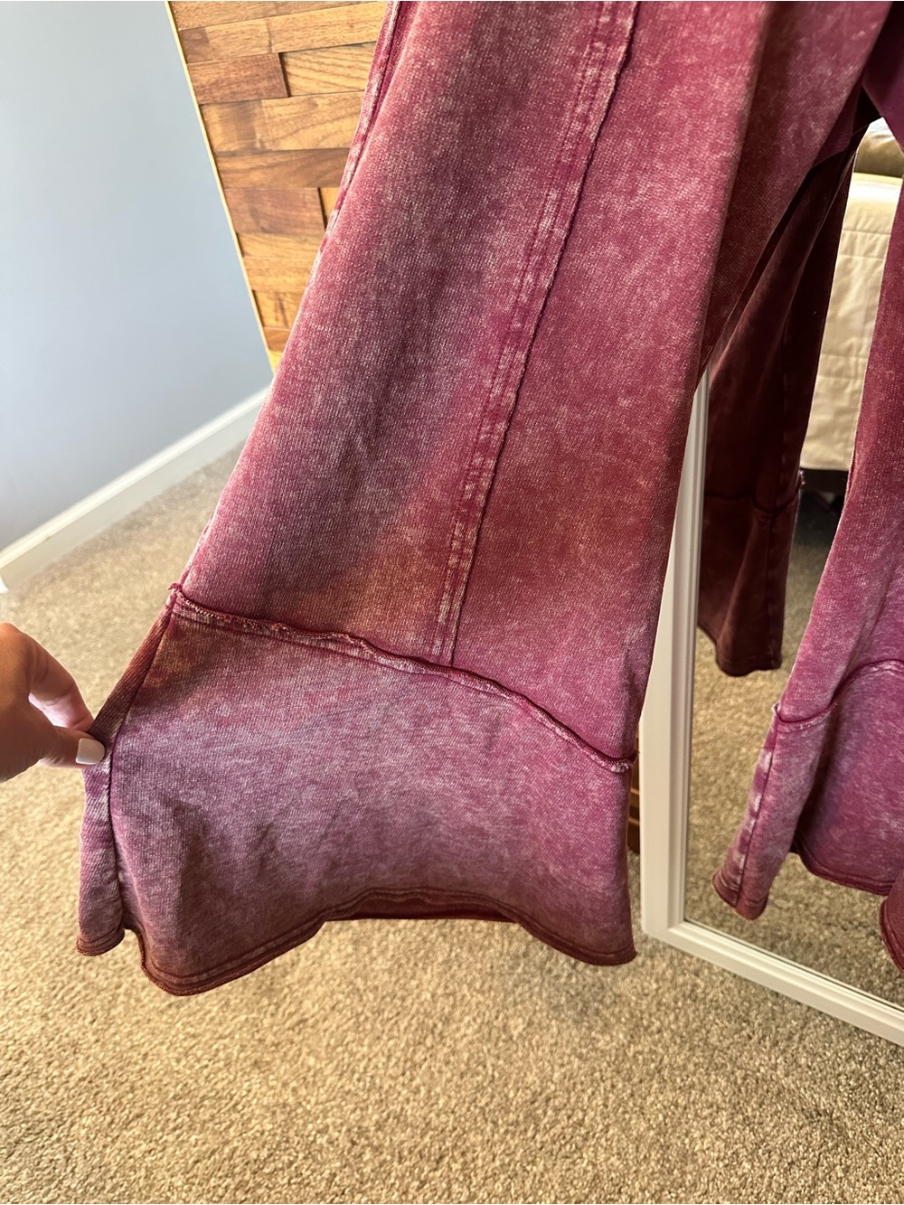 EUC🤎Zenana French Terry Wide Leg Flare Pant Small Cabernet - Picture 5 of 8